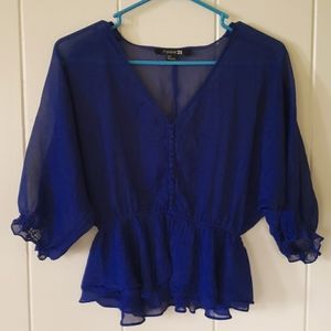 Forever 21 Womens Blue Drop Waist Frilly Top Size S
